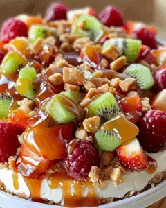 Caramel Crunch Cheesecake Fruit Salad That Tastes Like Dessert