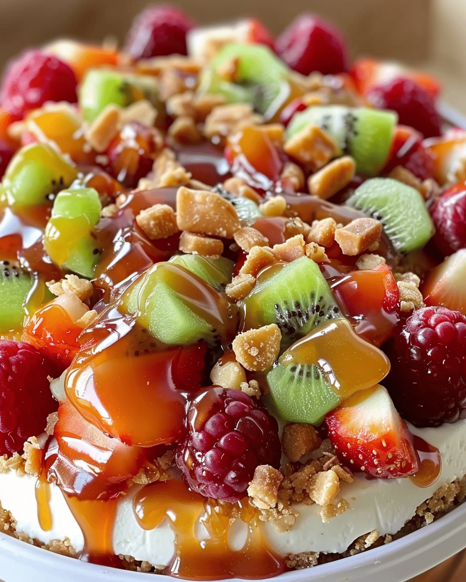 Caramel Crunch Cheesecake Fruit Salad That Tastes Like Dessert