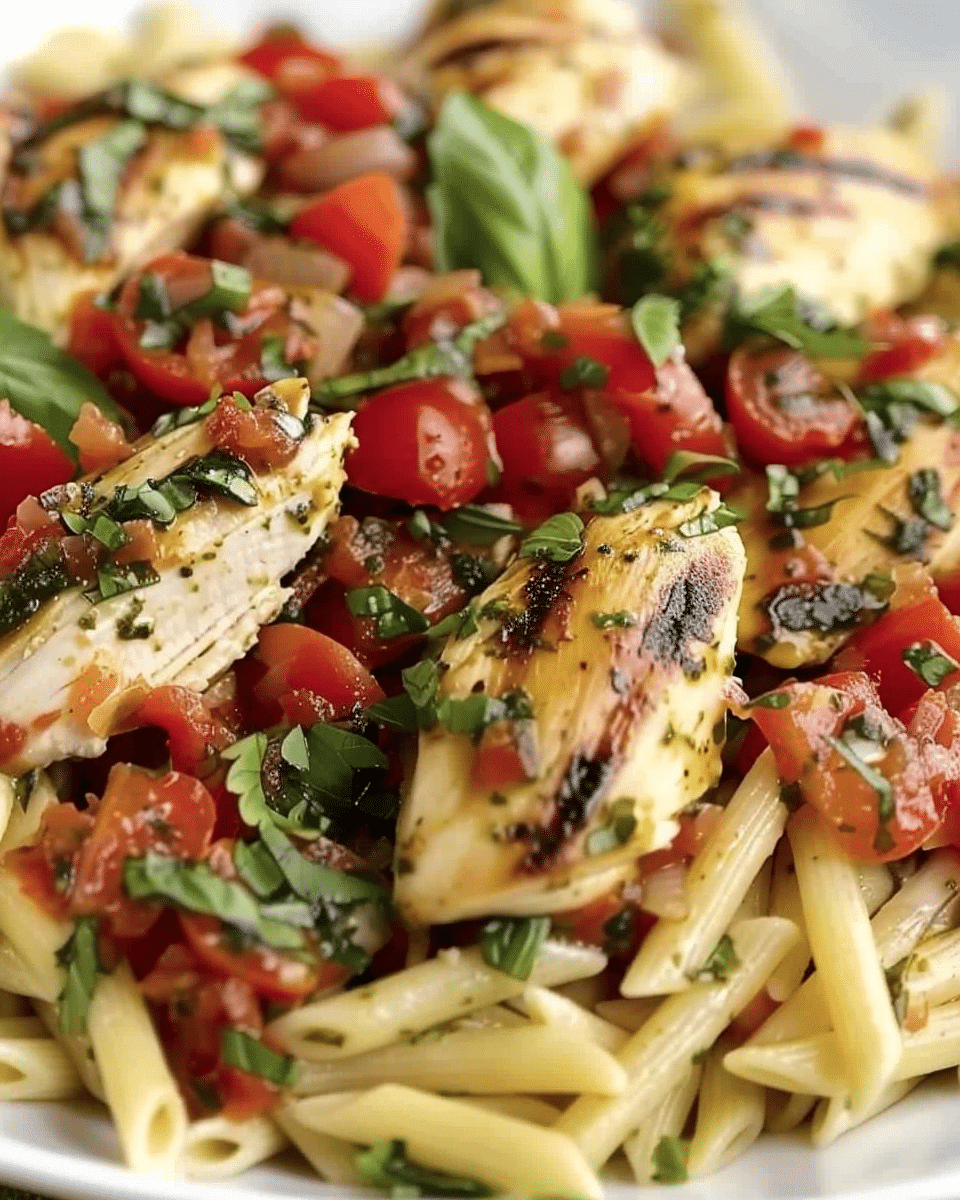 Garlic Herb Chicken Pasta with Fresh Tomato Bruschetta