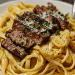 Savory Garlic Butter Beef with Creamy Parmesan Linguine