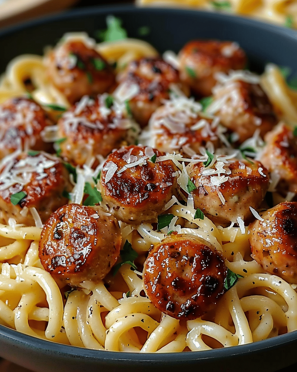Creamy Parmesan Pasta with Garlic Butter Sausage Bites