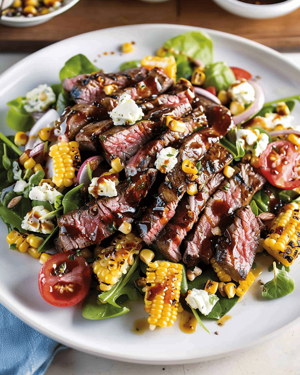 Balsamic Steak Gorgonzola Salad with Grilled Corn