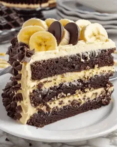 Moist Double Chocolate Banana Cake with Rich Frosting Layers