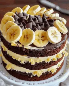 Moist Double Chocolate Banana Cake with Rich Frosting Layers