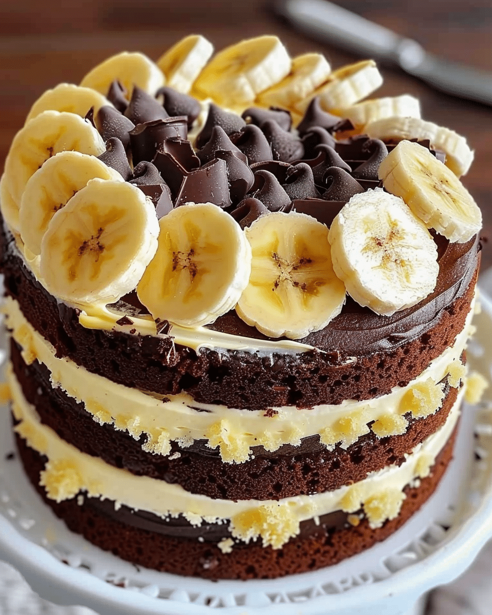 Moist Double Chocolate Banana Cake with Rich Frosting Layers