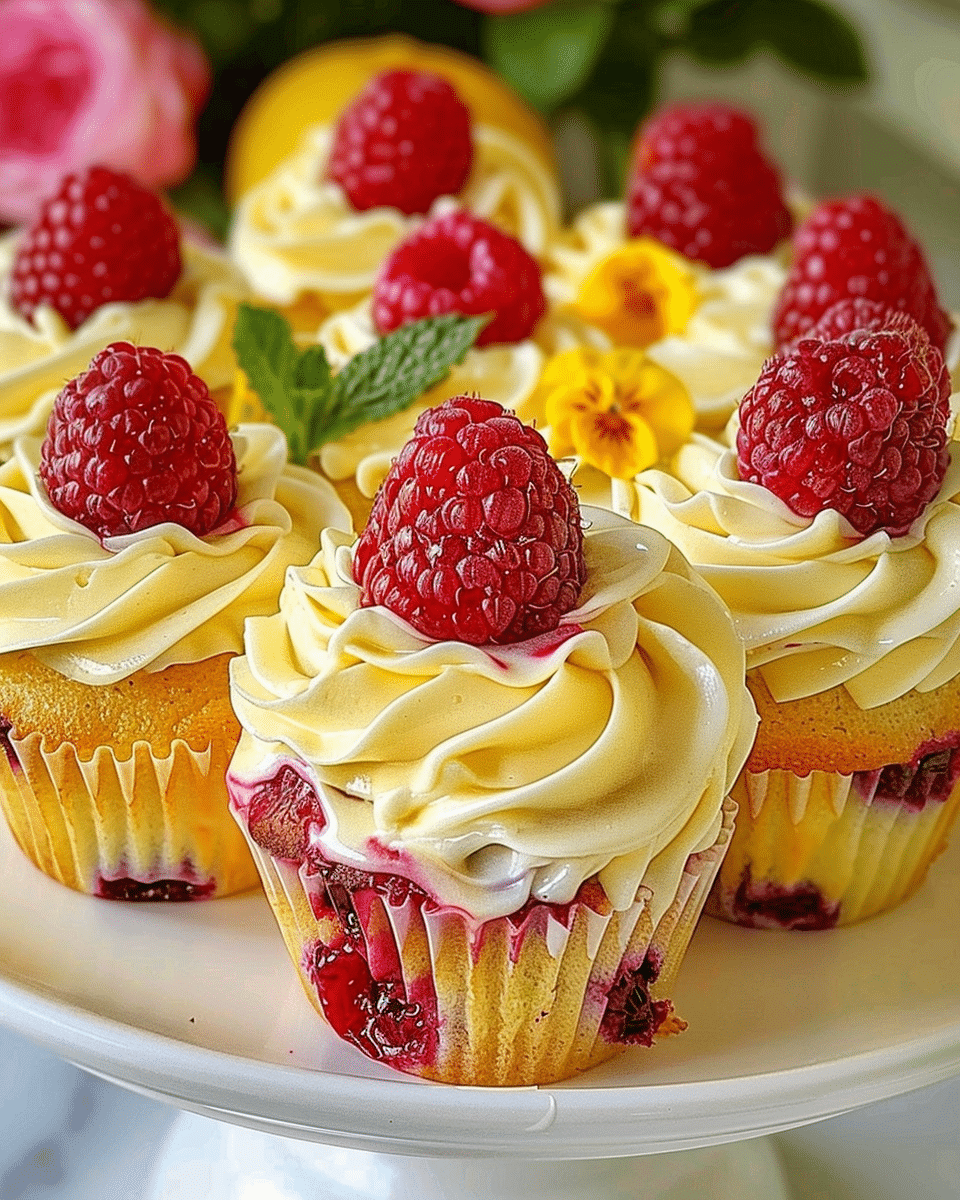 Raspberry Lemon Cupcakes with Whipped Lemon Cream and Fresh Berries