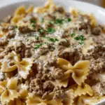 Beef and Bowtie Pasta with Alfredo Sauce