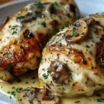 Cheesy Garlic Butter Mushroom Stuffed Chicken Breast