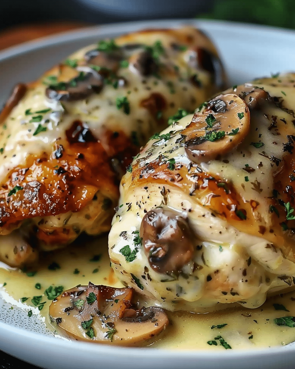 Cheesy Garlic Butter Mushroom Stuffed Chicken Breast