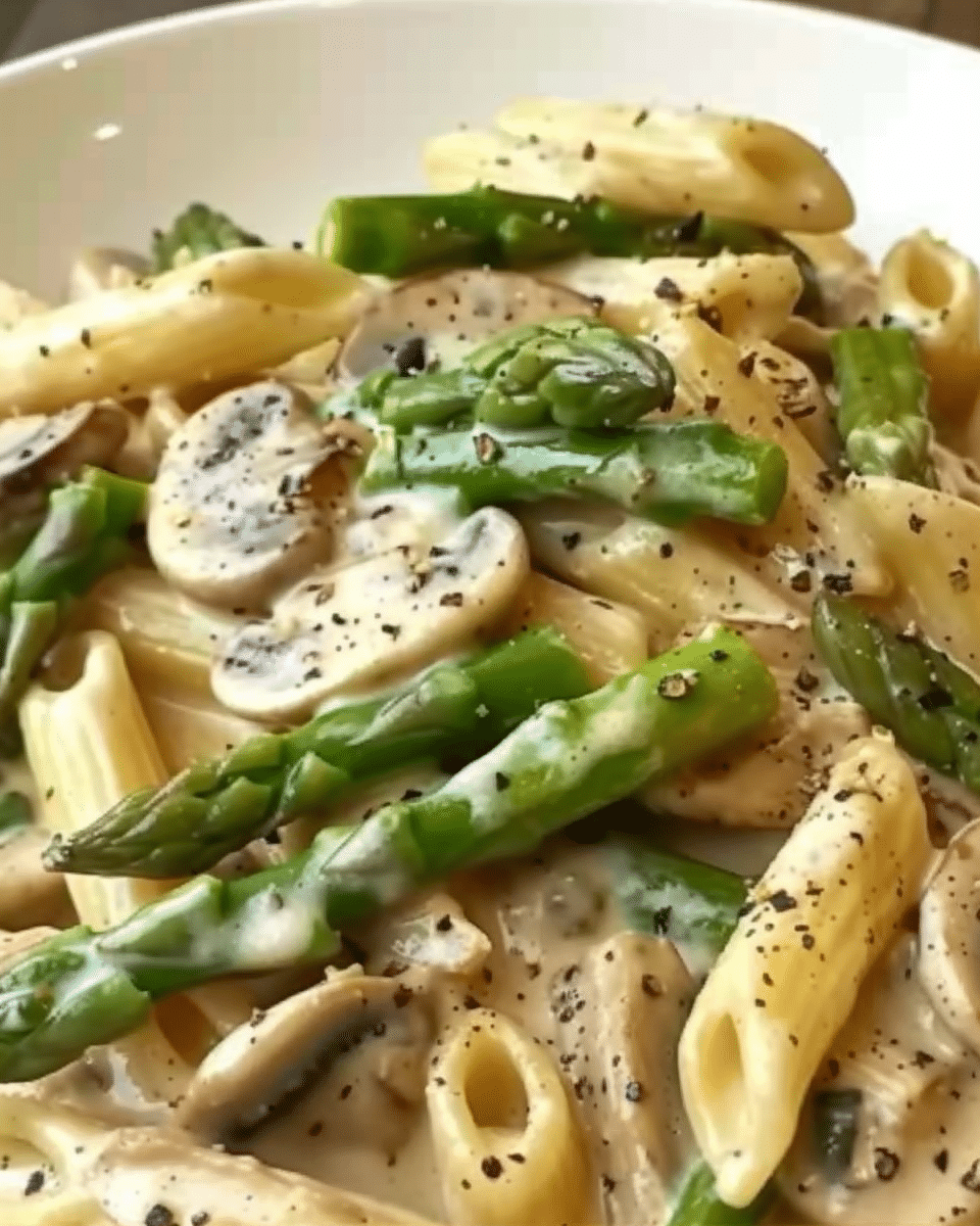 Creamy Mushroom and Asparagus Chicken Penne