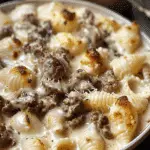 Creamy Beef and Shells in Garlic Parmesan Sauce