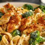 Crispy Alfredo Chicken and Broccoli Pasta