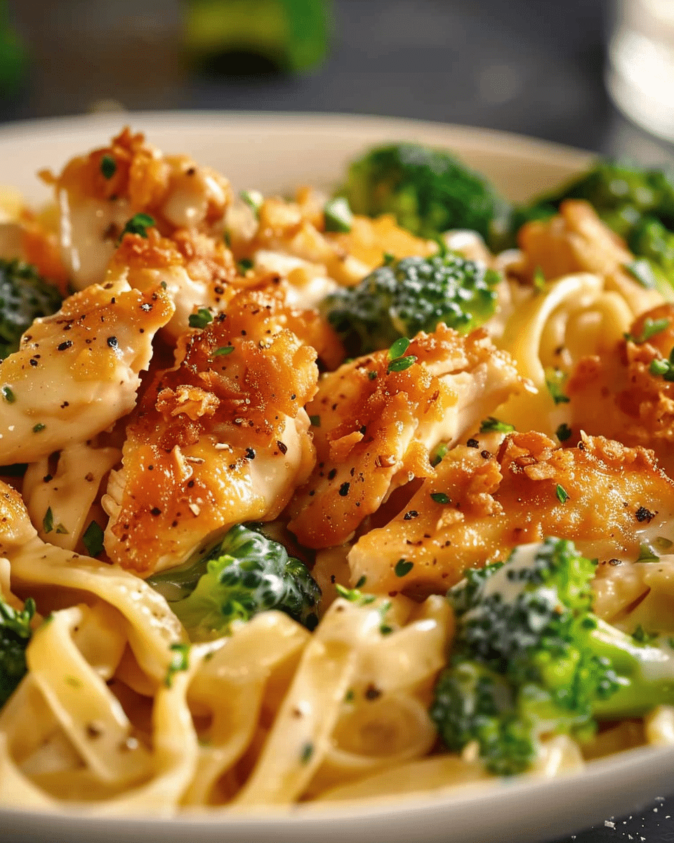Crispy Alfredo Chicken and Broccoli Pasta