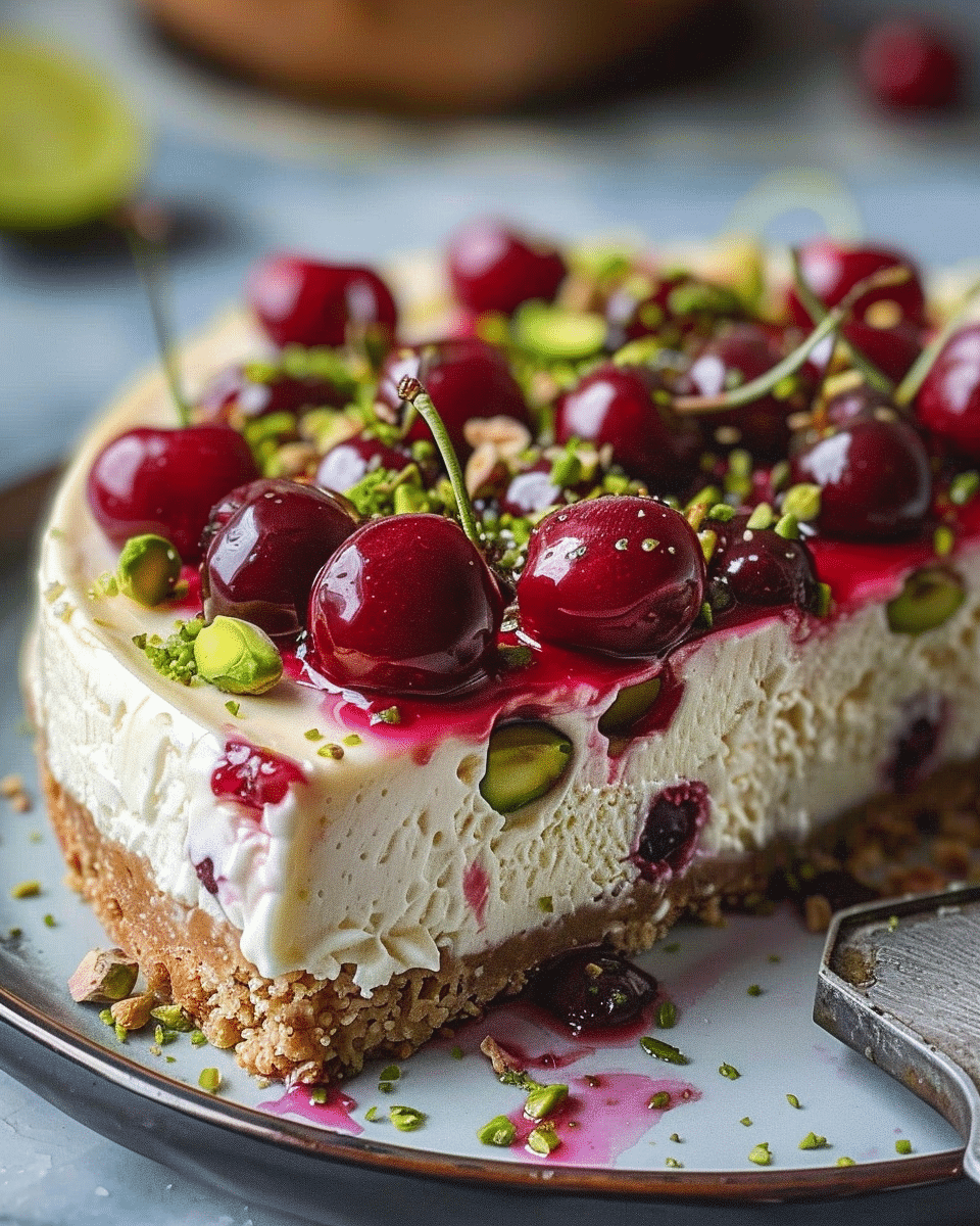 Luscious Lemon-Lime Cherry Pistachio Cheesecake