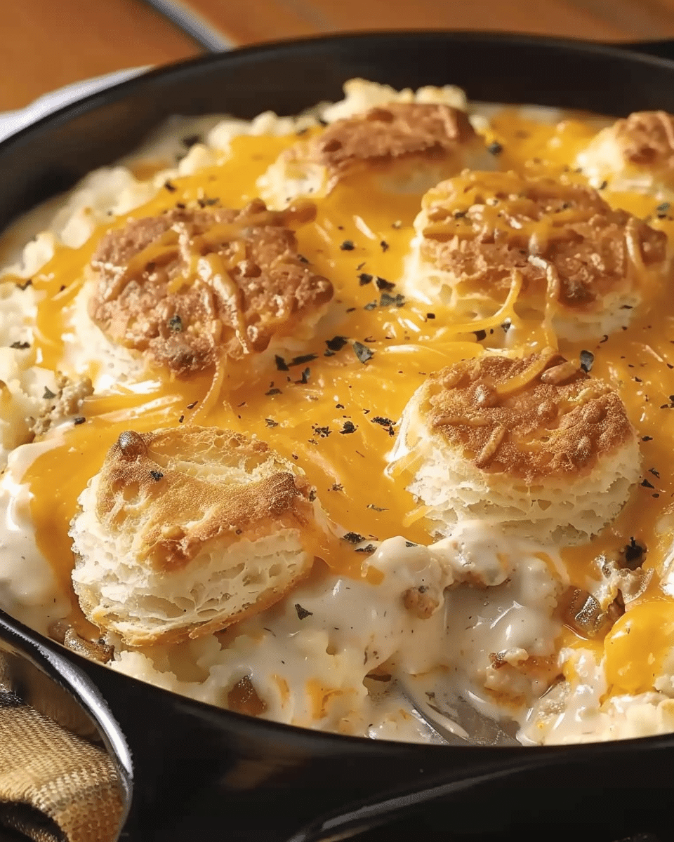 Biscuits Gravy Hashbrown Casserole