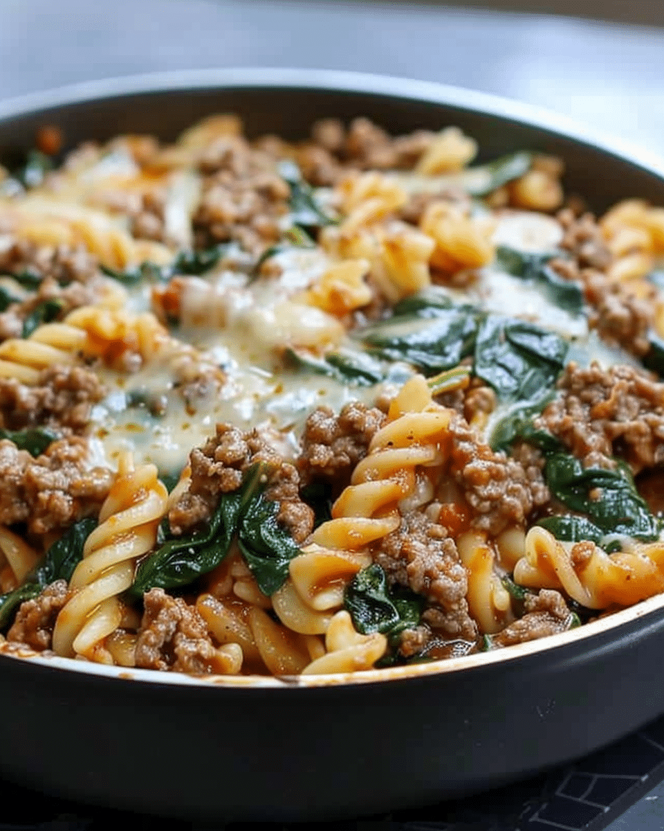 One-Pan Ground Beef and Spinach Pasta