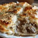 Sausage, Rich Gravy, and Biscuit Pie