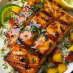 Grilled Salmon with Mango Salsa and Rice