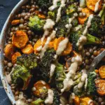 Roasted Lentils Sheet Pan Meal with Maple Tahini Dressing