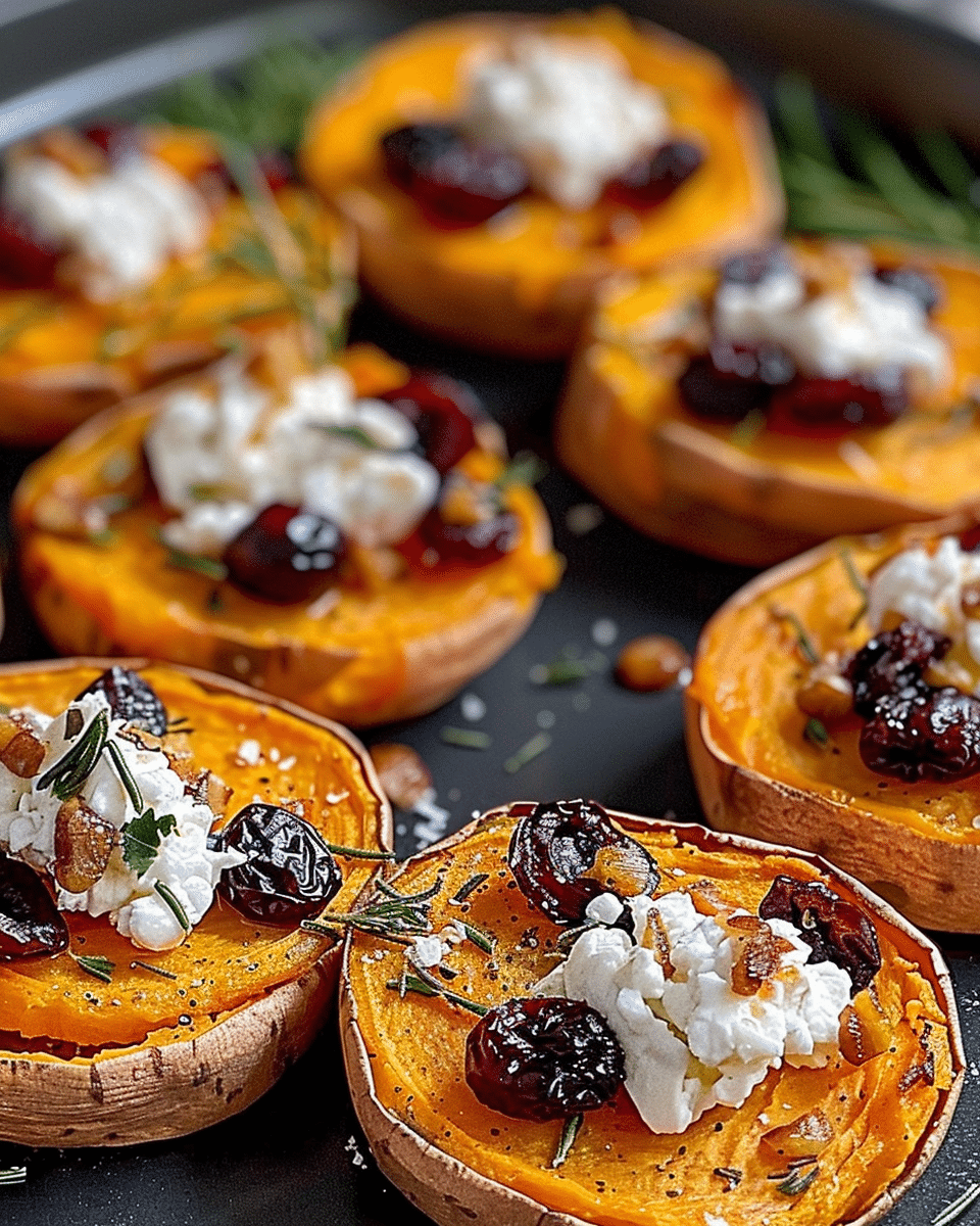 Sweet Potato Rounds with Goat Cheese & Cranberries: A Festive and Flavorful Bite