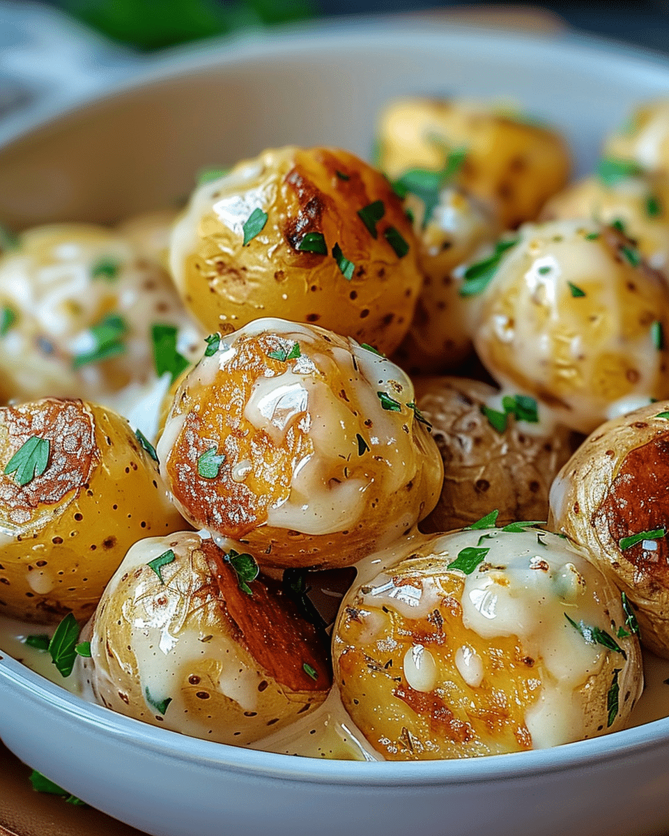 Easy Creamy Garlic Sauce Baby Potatoes Recipe