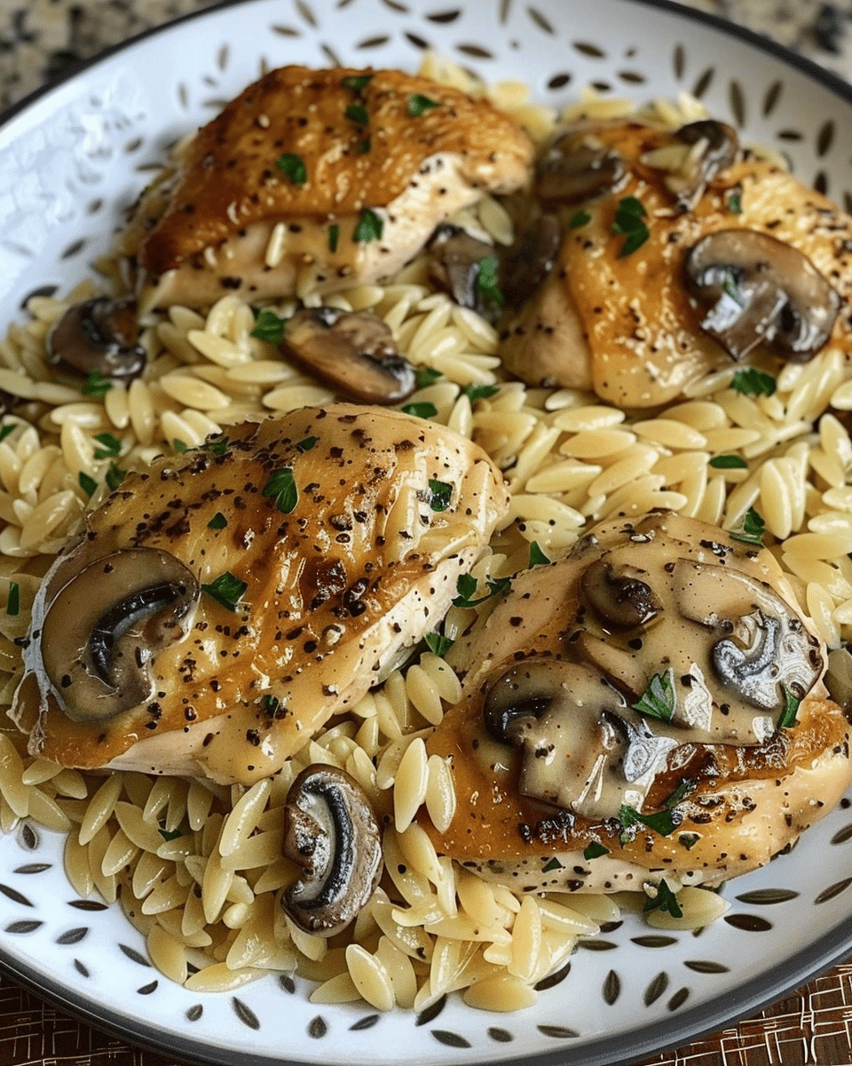 Garlic Herb Chicken with Creamy Mushroom Orzo