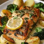 Lemon Butter Salmon with Crispy Potatoes and Broccoli