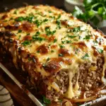 French Onion Meatloaf with Melted Swiss Cheese