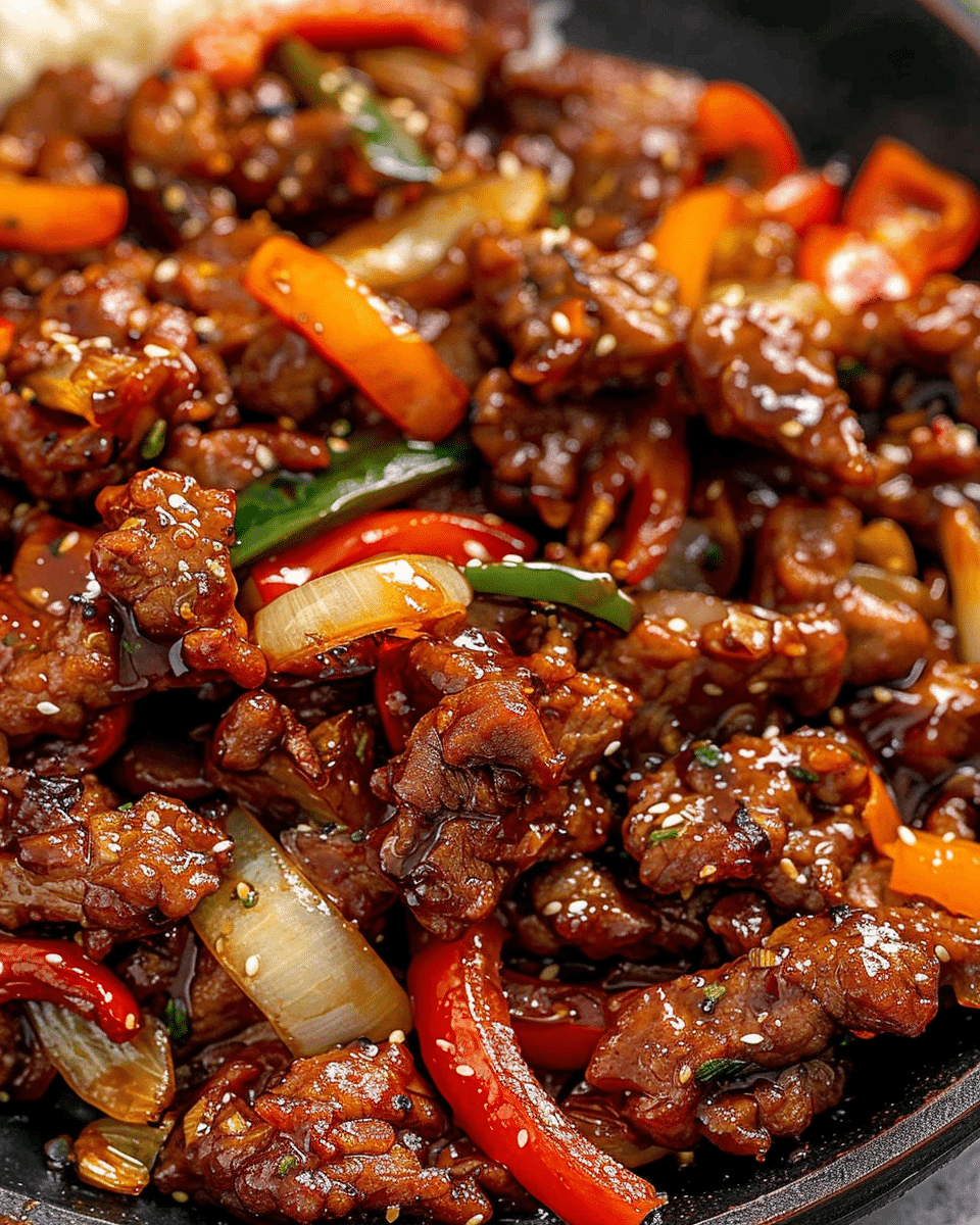 Crispy Beef Stir-Fry with Peppers and Onions