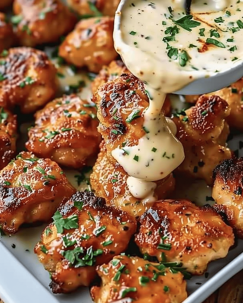 Grilled Chicken Bites with Creamy Garlic Sauce