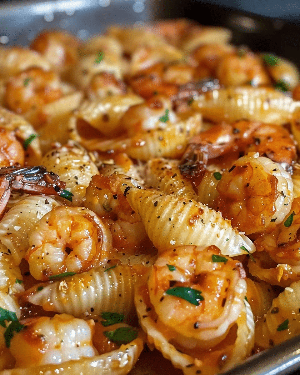 Honey Garlic Shrimp Pasta Shells Bake