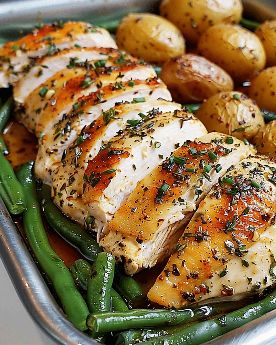 One-Pan Garlic Herb Chicken with Potatoes & Green Beans Recipe