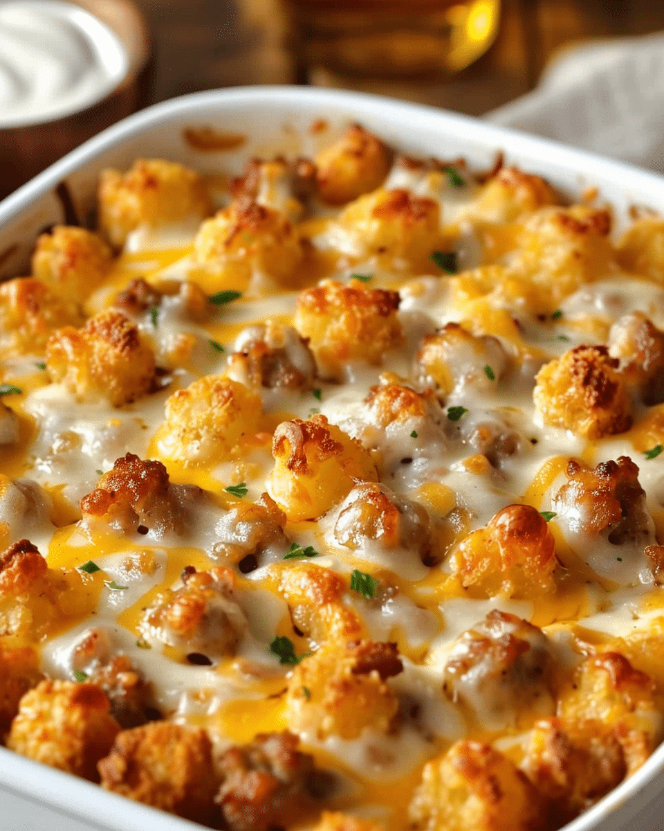 Sausage Cream Cheese Tater Tot Breakfast Casserole Recipe