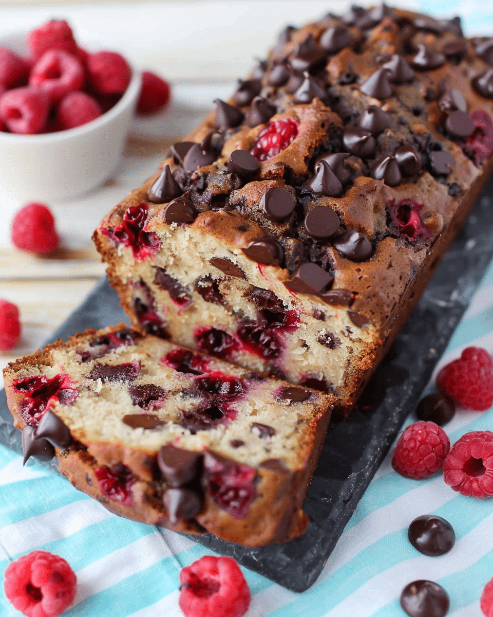Raspberry Dark Chocolate Banana Bread