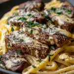 Steak and Creamy Garlic Parmesan Pasta