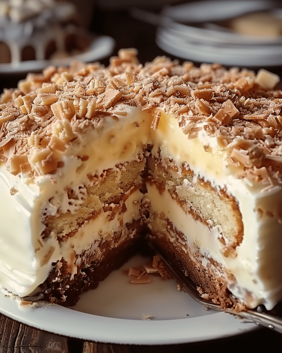 White German Chocolate Cake with a Cheesecake Center