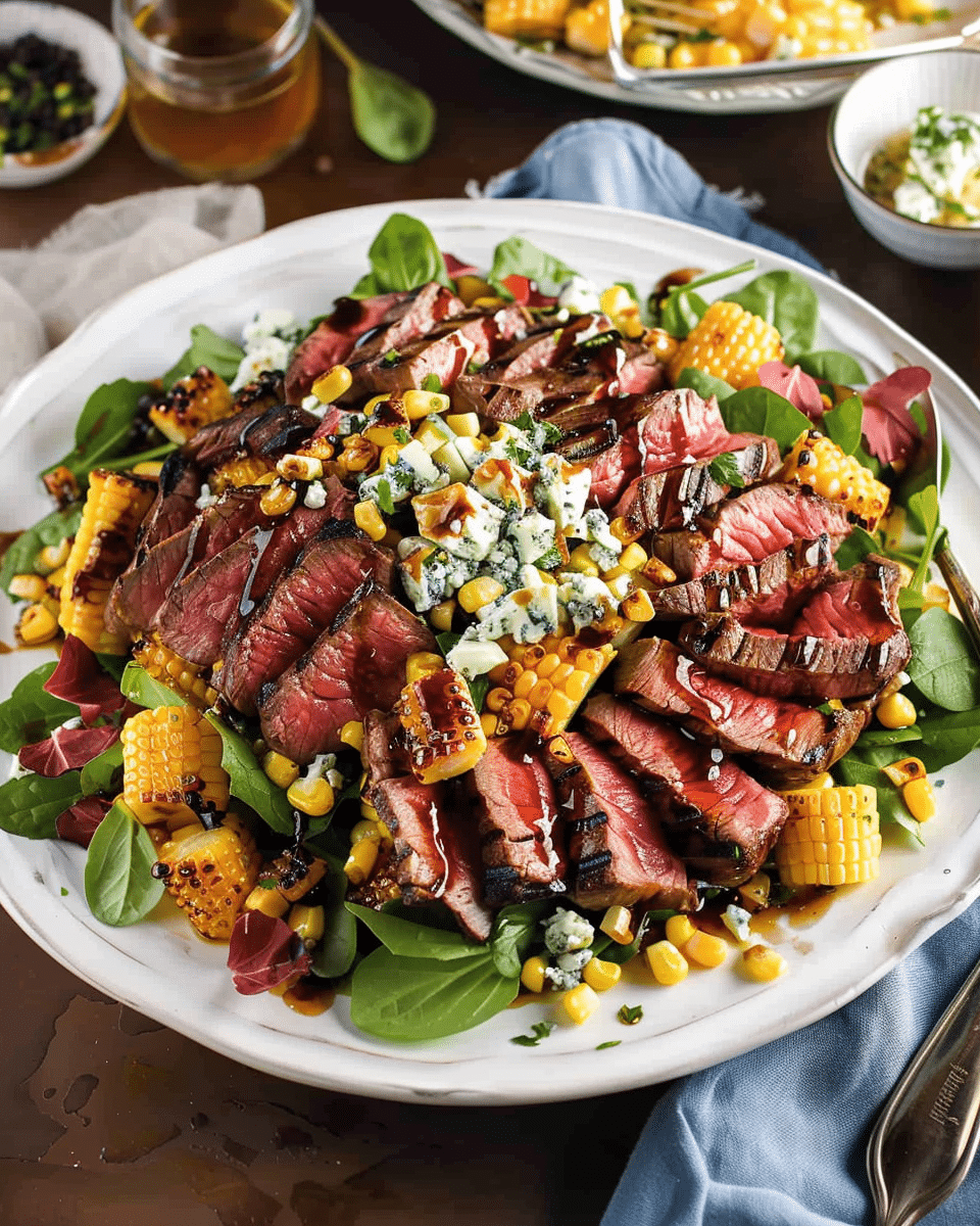 Balsamic Steak Gorgonzola Salad with Grilled Corn