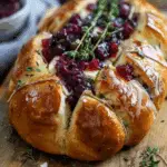 Garlic Herb Sourdough Bread Stuffed with Brie and Cranberry Sauce