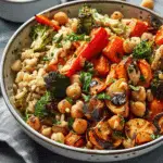 Roasted Veggie & Chickpea Bowls with Maple Dijon Tahini Dressing