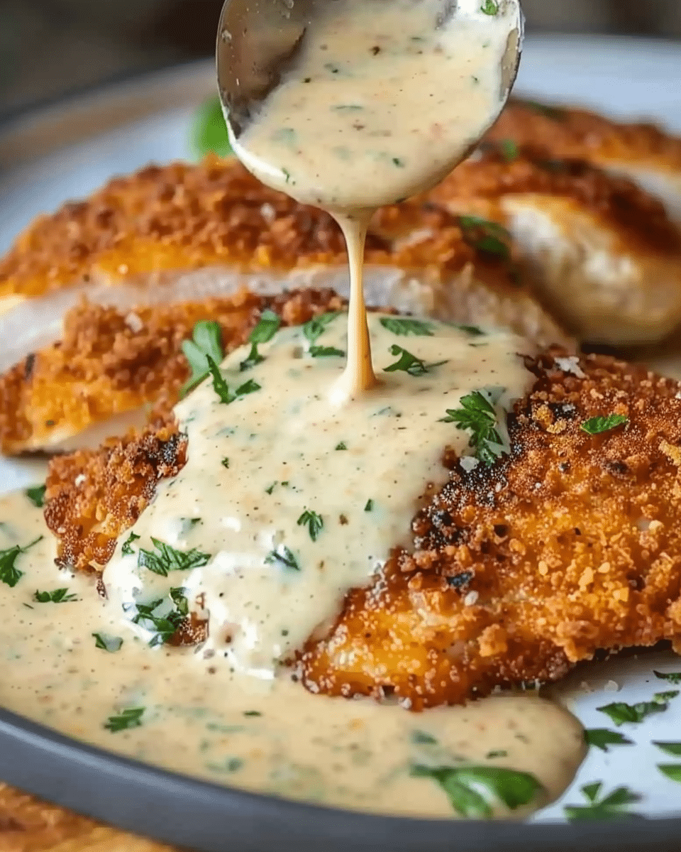 Parmesan Crusted Chicken with Creamy Garlic Sauce: A Crispy and Comforting Favorite