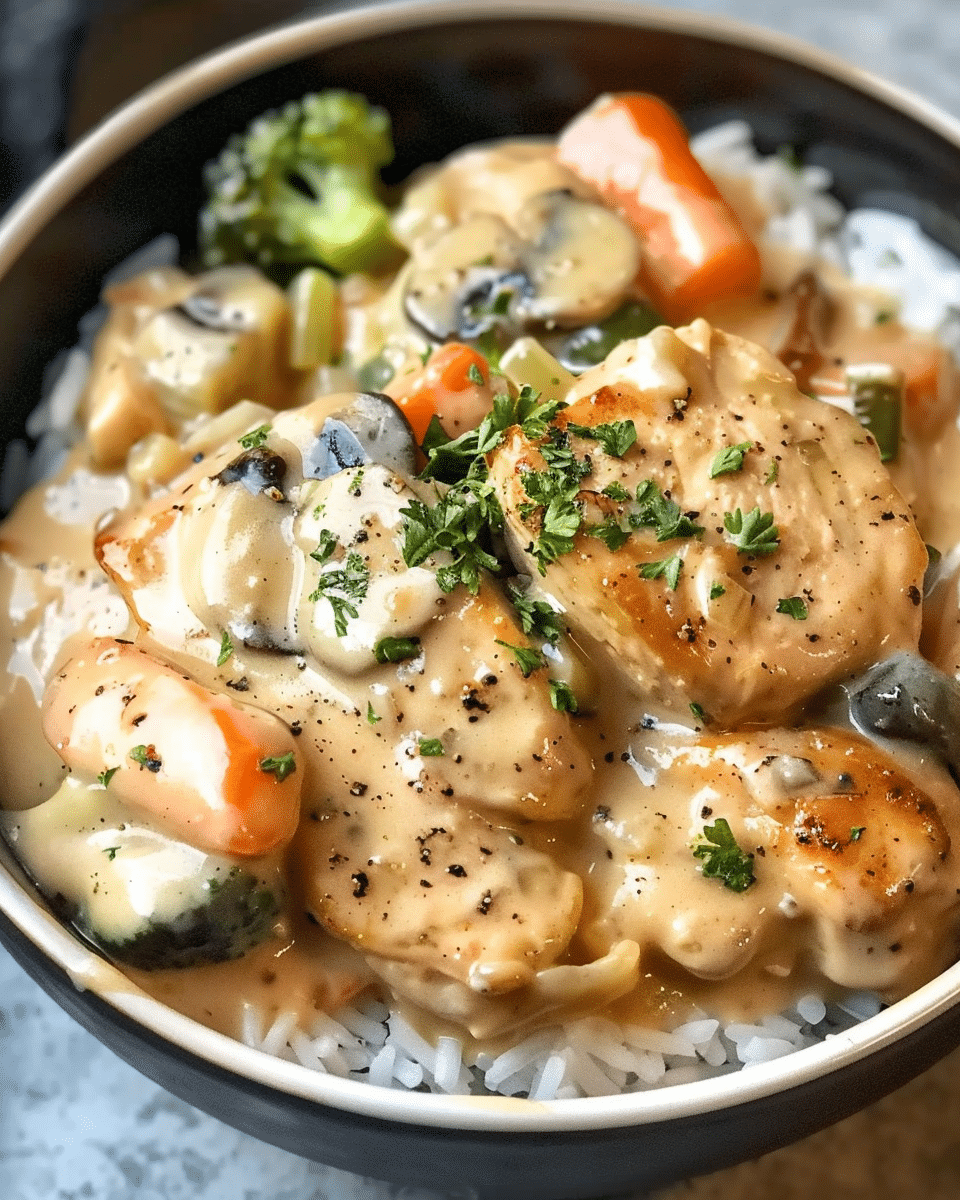 Slow Cooker Creamy Garlic Chicken and Veggies