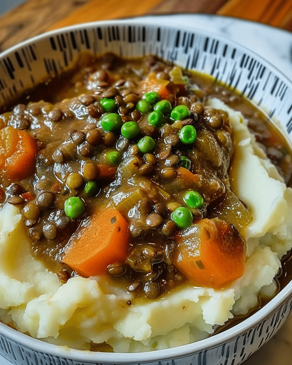 Lentil Stew Over Mashed Potatoes