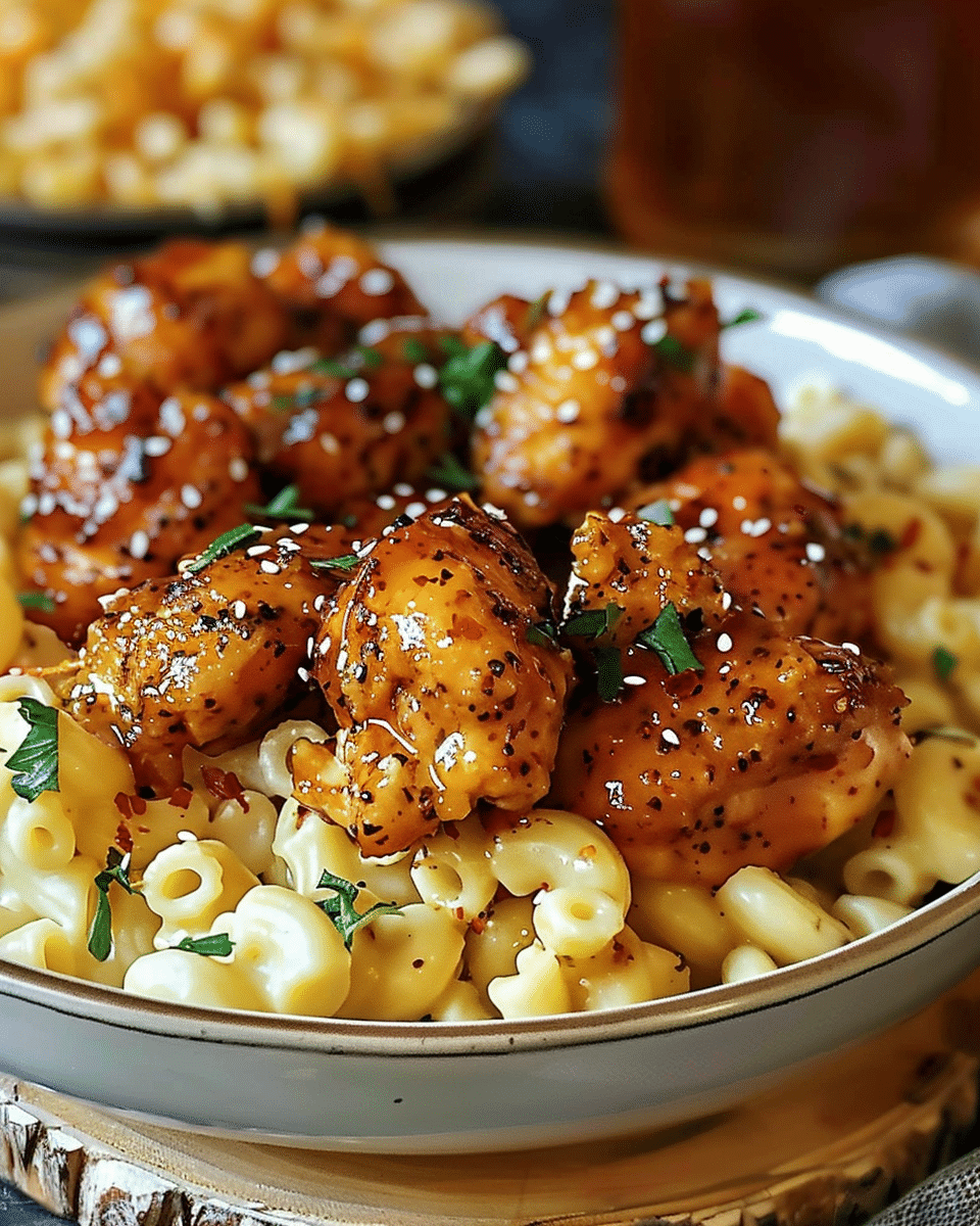 Irresistible Spicy Honey Pepper Chicken with Mac and Cheese