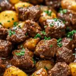 Slow Cooker Garlic Butter Beef Bites & Potatoes