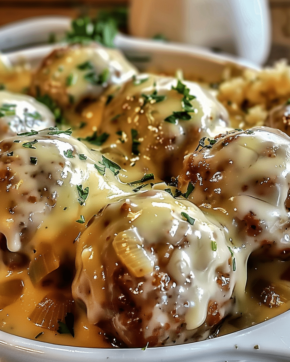 Slow Cooker French Onion Glazed Meatballs