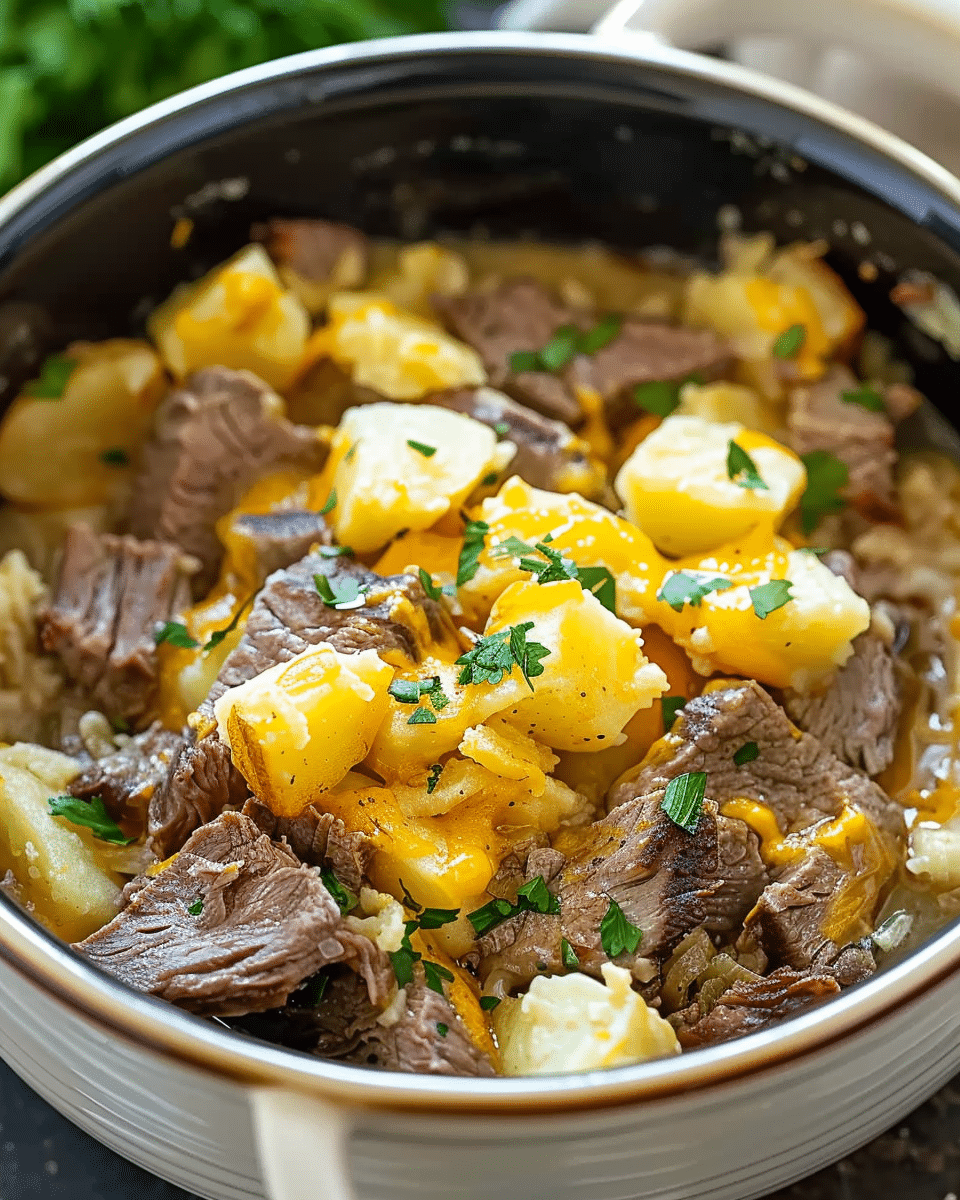 Slow Cooker Steak and Cheddar Potato Casserole Recipe