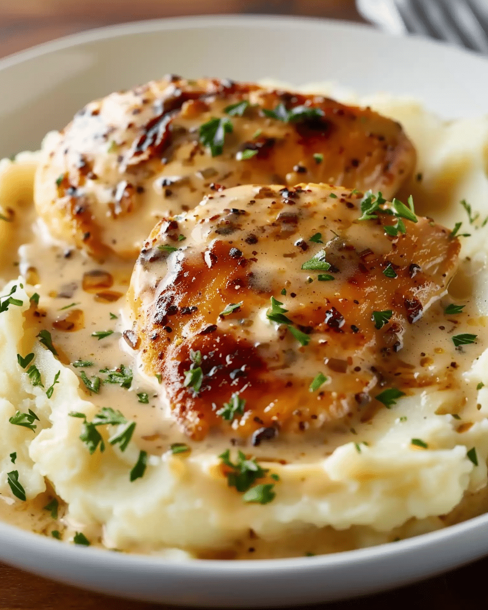 Creamy Garlic Chicken with Mashed Potatoes