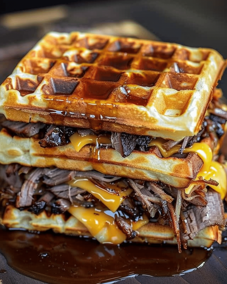 Bourbon-Maple Brisket Grilled Cheese Wafflewich
