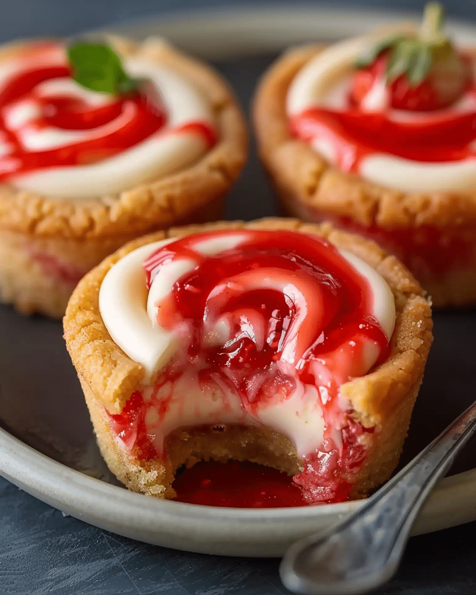Strawberry Swirl Cheesecake Cookie Cups