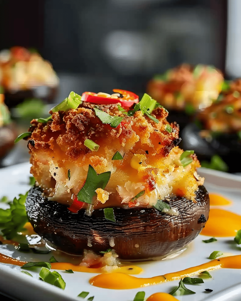 Cheesy Crab & Cornbread Stuffed Mushrooms
